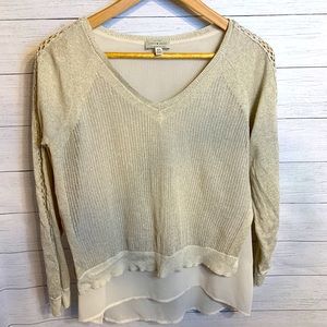 Lucky Brand Cream Double Layer VNeck Shirt